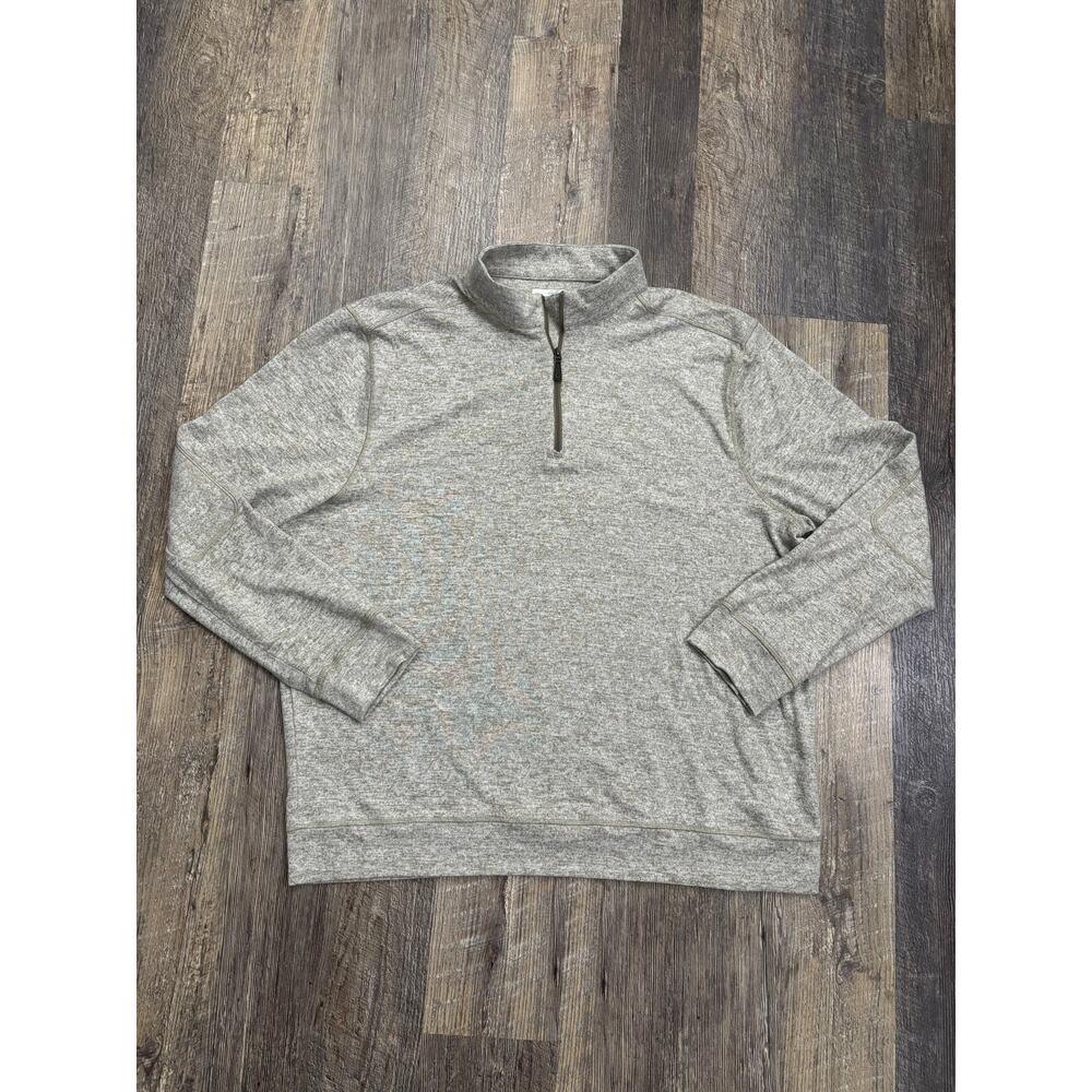 Greg Norman Mens XL Quarter Zip Pullover Tan Gray Marled Golf Sweater Mock Neck